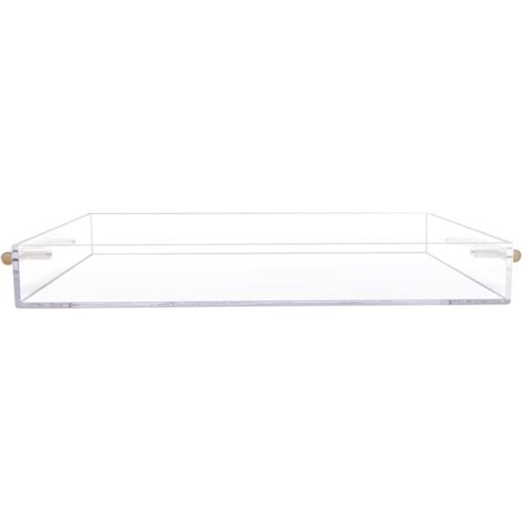 12"x16" Clear Acrylic Serving Tray with Golden Handles, Sturdy Huge Capacity - Picture 5 of 7
